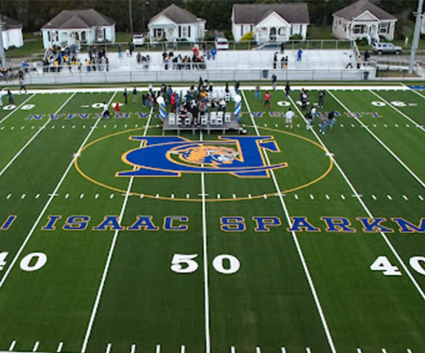 The new field at North Charleston High School, with Sparkman's name painted across it.