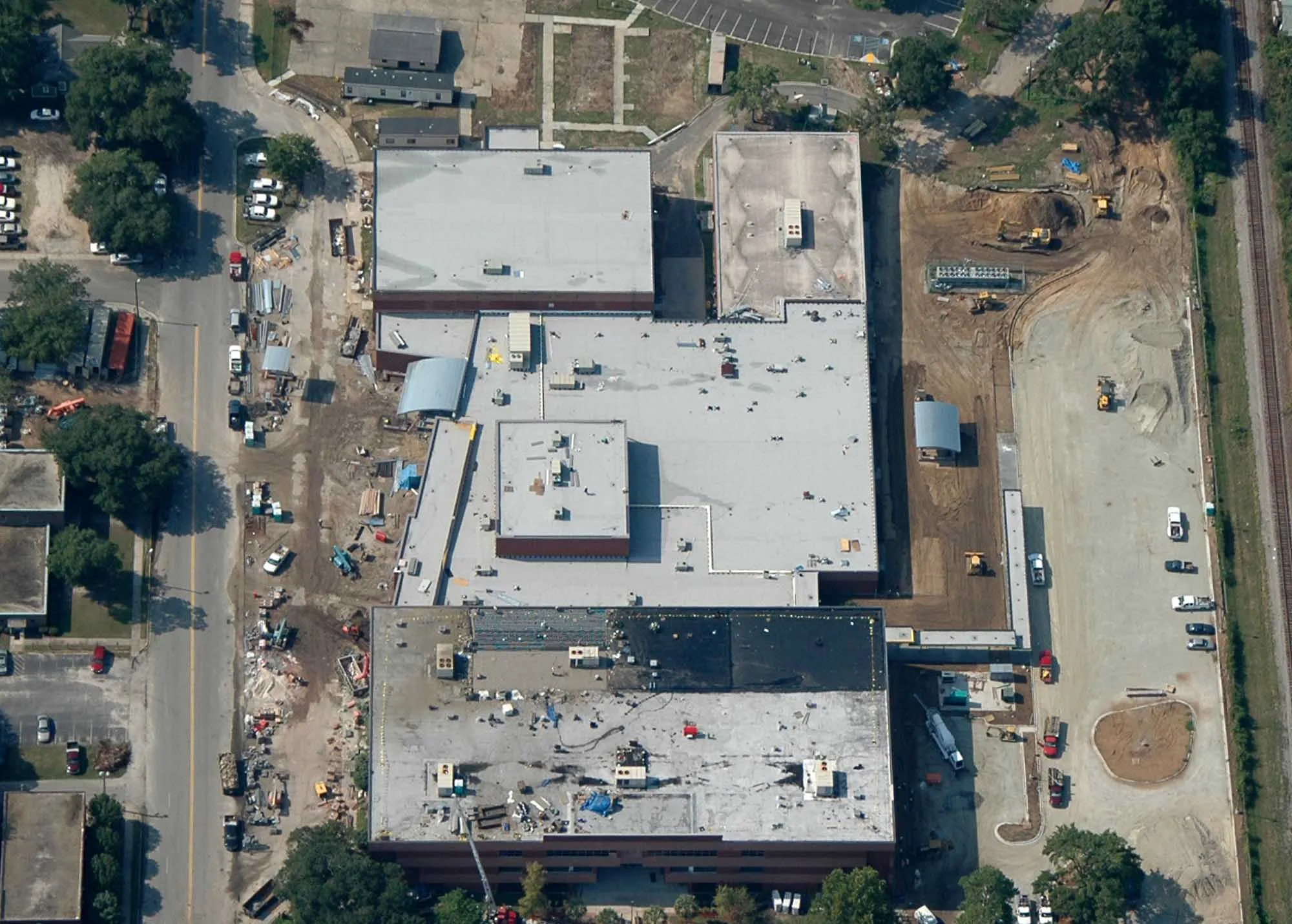 North Charleston High School's building on East Montague Avenue during construction, seen from the air