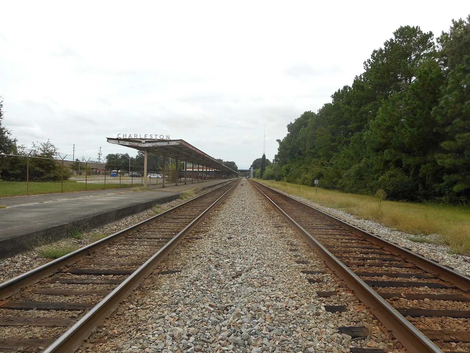 CSX Charleston Subdivision tracks beside the old Amtrak station platform in North Charleston. The picture does not show the Rivers Avenue crossing.