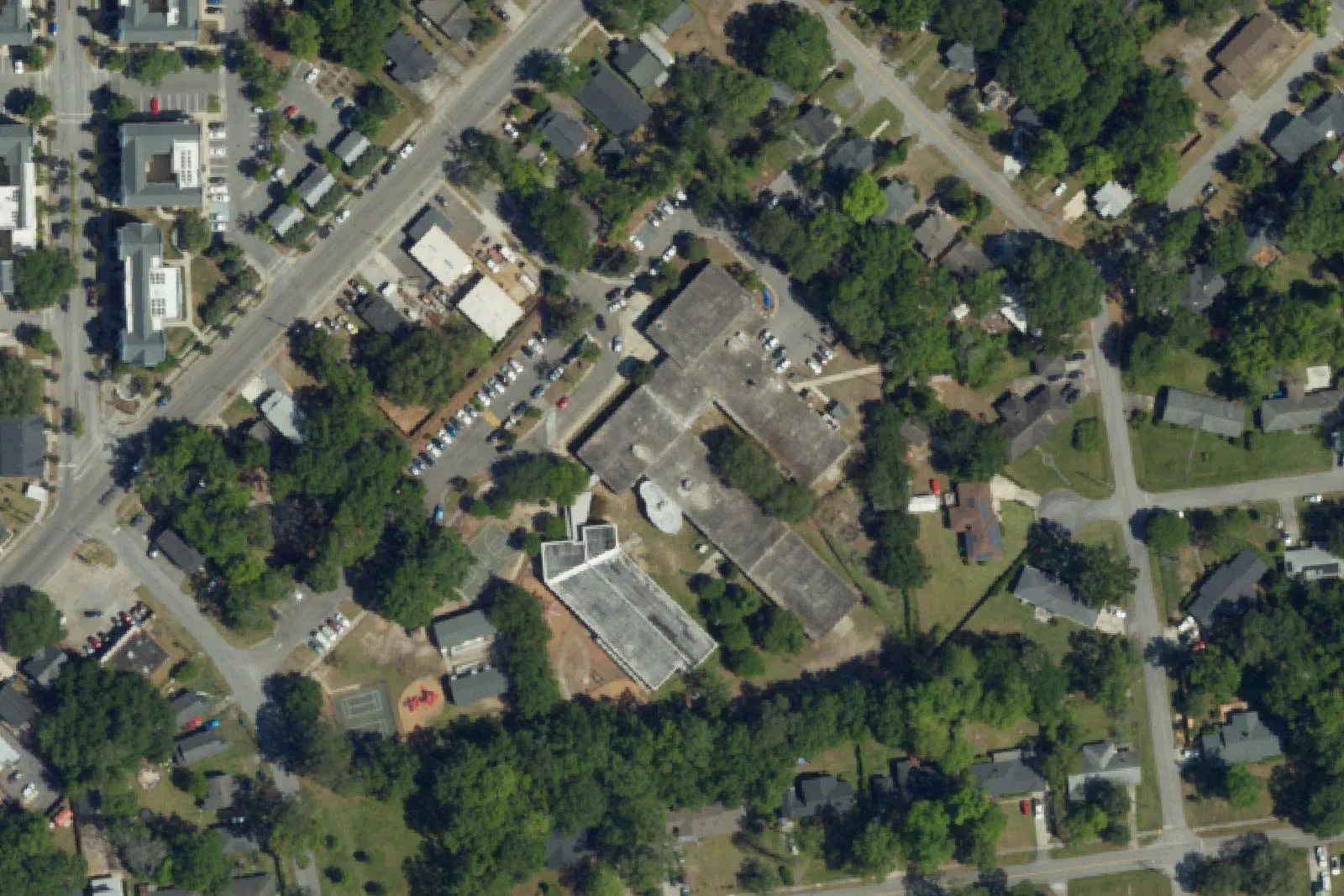 The Simms Street campus of Allegro Charter School of Music in North Charleston, seen from the air