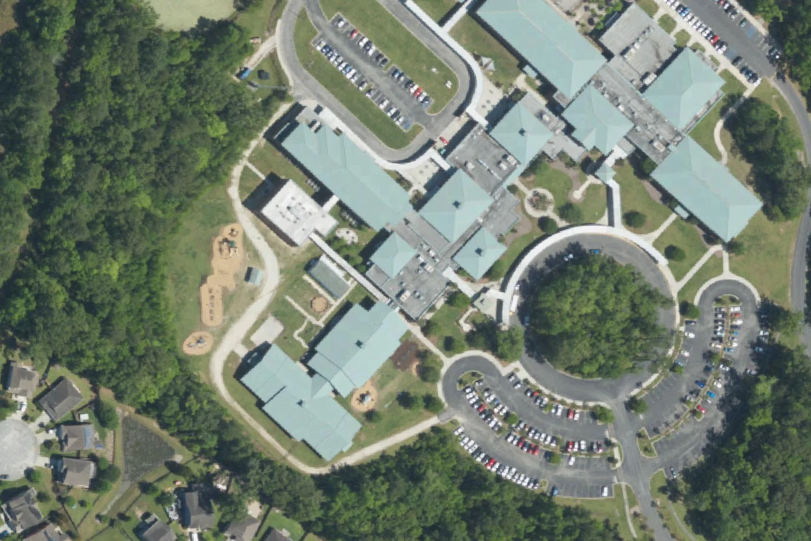 Eagle Nest Elementary's campus on River Oaks Drive in North Charleston, seen from the air
