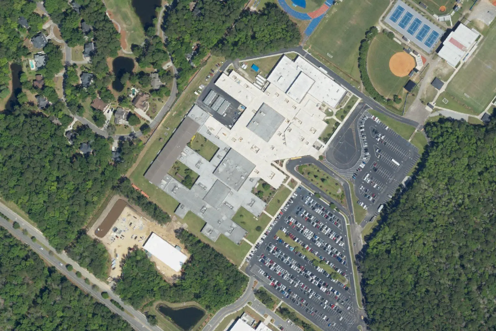 Fort Dorchester High's campus on Patriot Boulevard in North Charleston, seen from the air