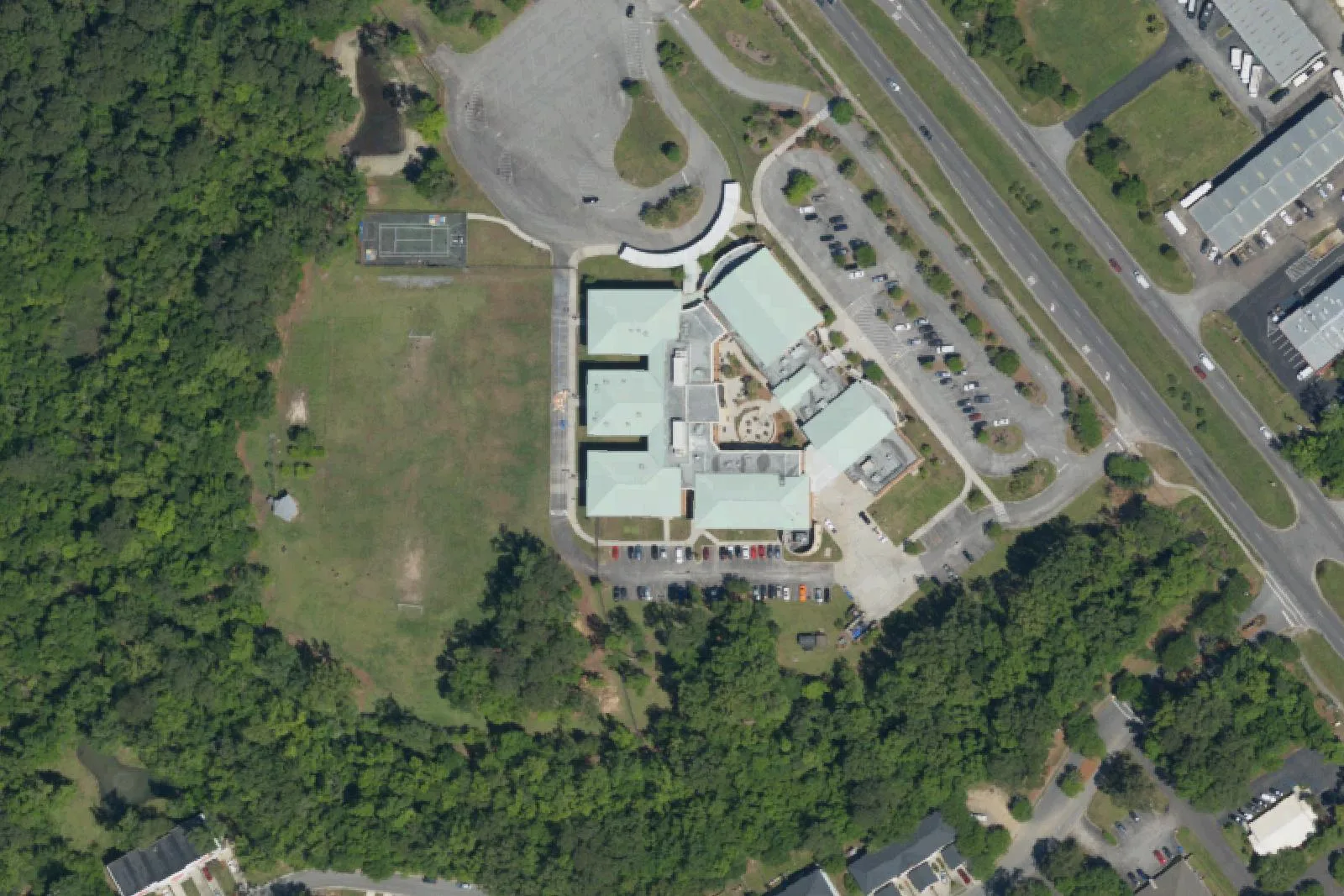 Jerry Zucker Middle School of Science's campus on Dorchester Road in North Charleston, seen from the air