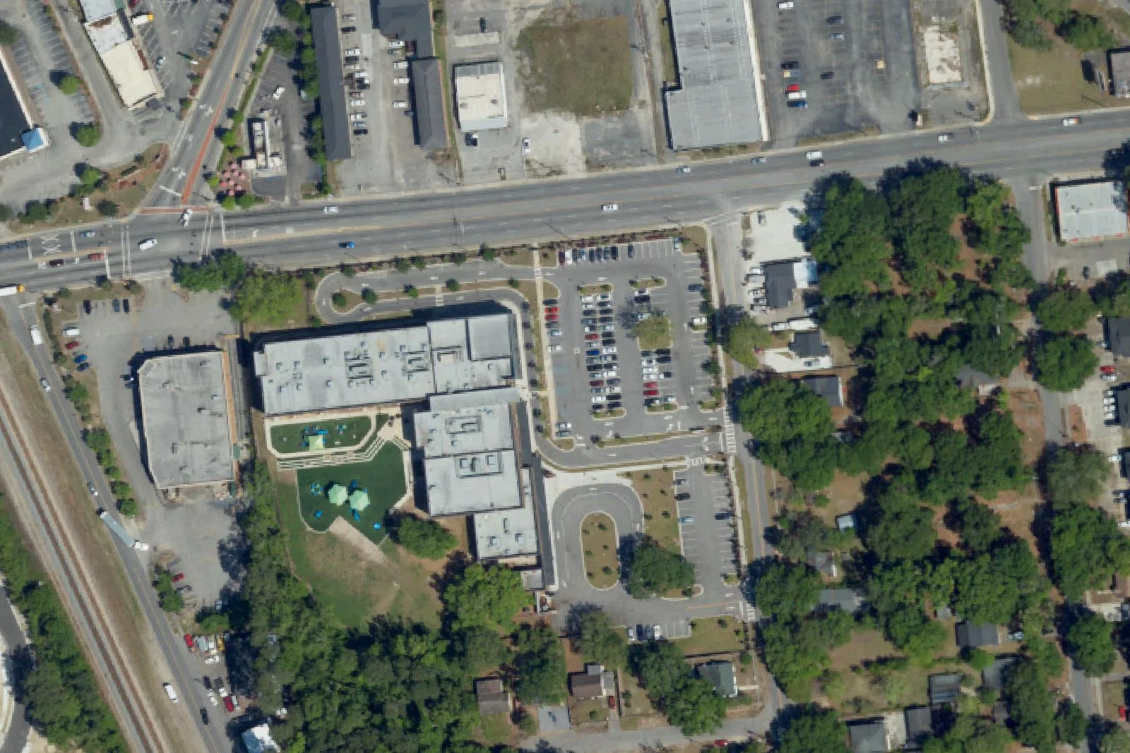 Matilda F. Dunston Elementary's campus on Remount Road in North Charleston, seen from the air