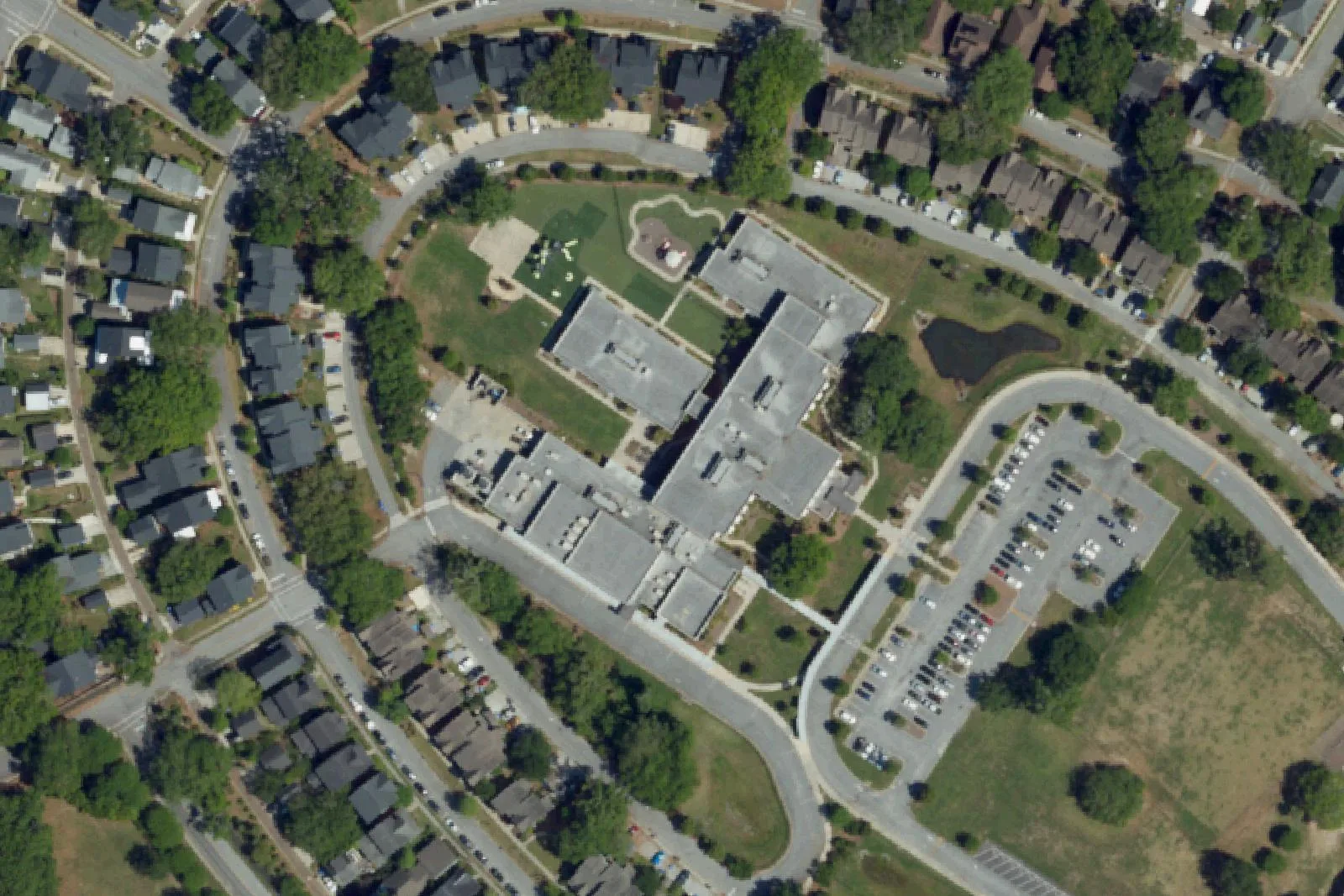 North Charleston Creative Arts Elementary's campus on Lackawanna Boulevard in North Charleston, seen from the air