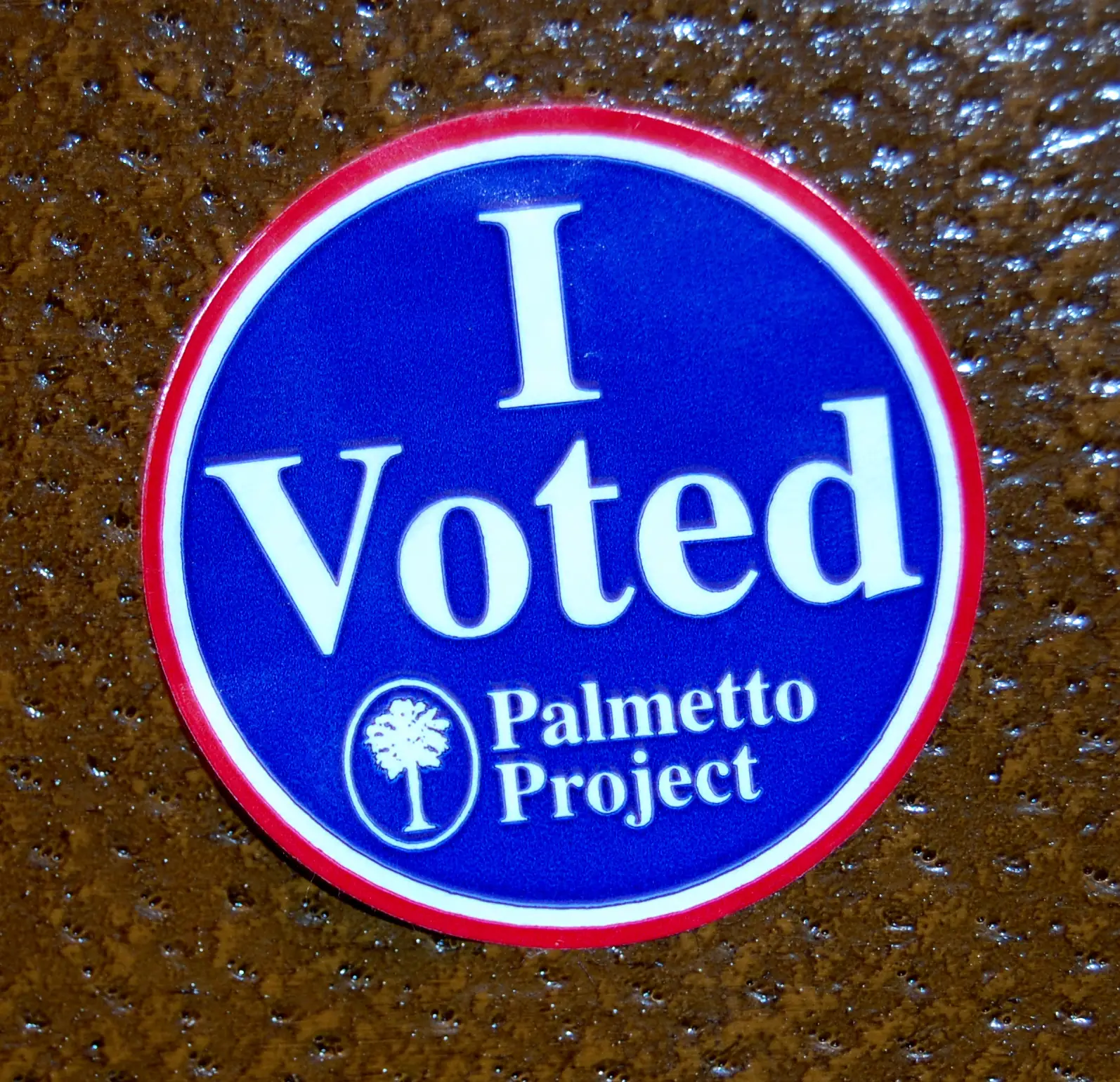An "I Voted" sticker from a South Carolina polling place.