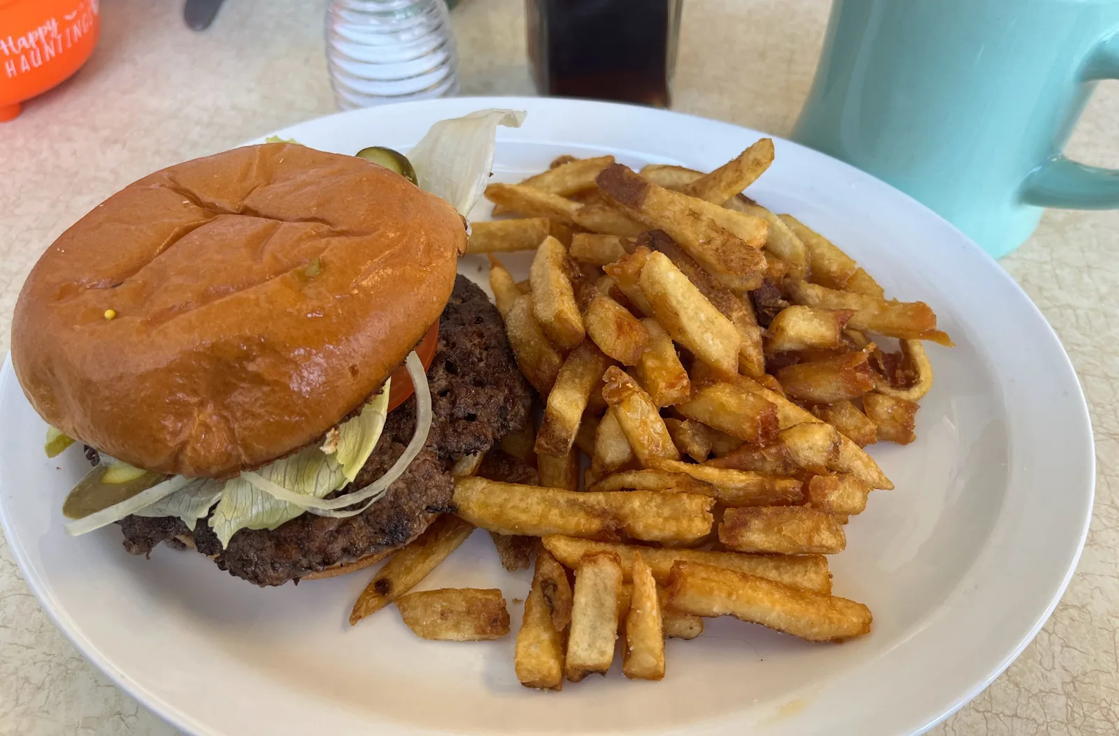 A double smash burger with fries. The photo was not taken in North Charleston.